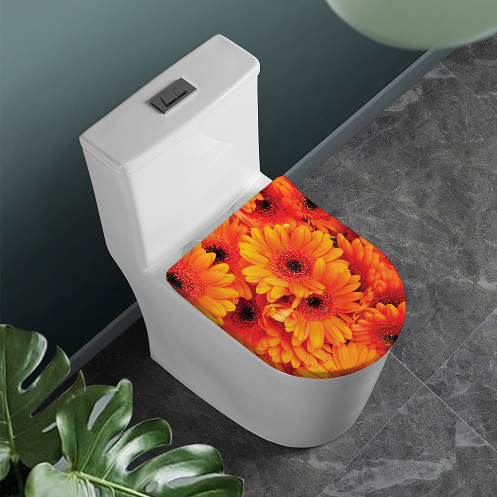 Orange Daisy Flower Print Toilet Lid Cover