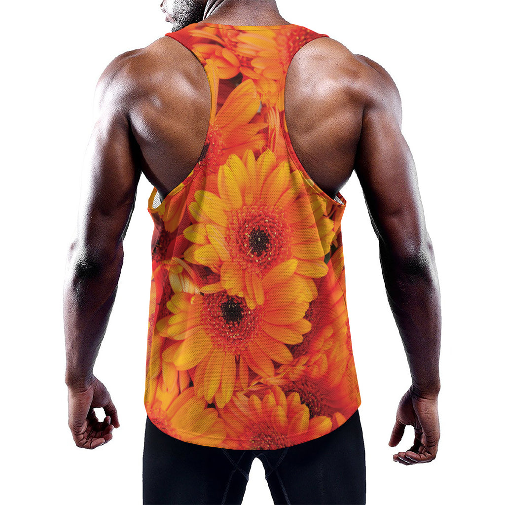 Orange Daisy Flower Print Training Tank Top