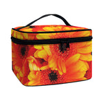 Orange Daisy Flower Print Travel Makeup Bag