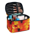 Orange Daisy Flower Print Travel Makeup Bag