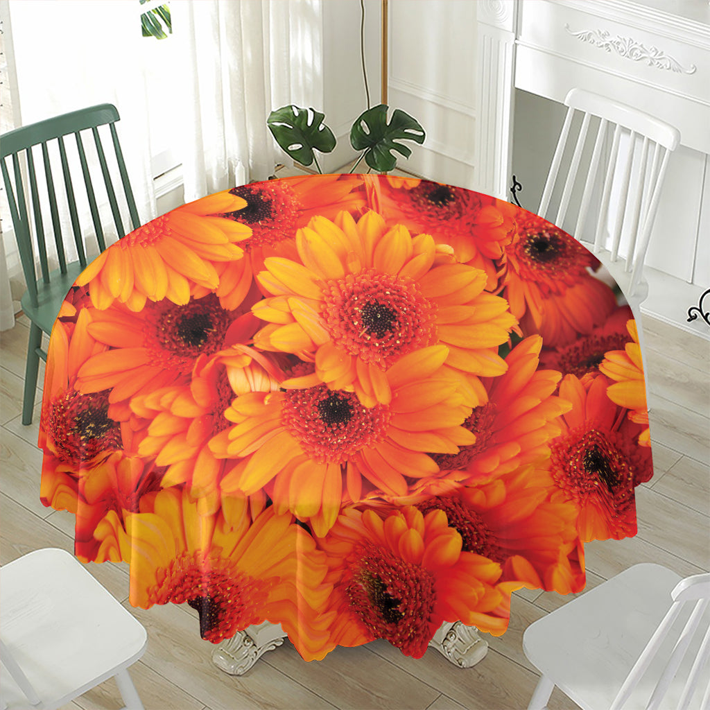 Orange Daisy Flower Print Waterproof Round Tablecloth