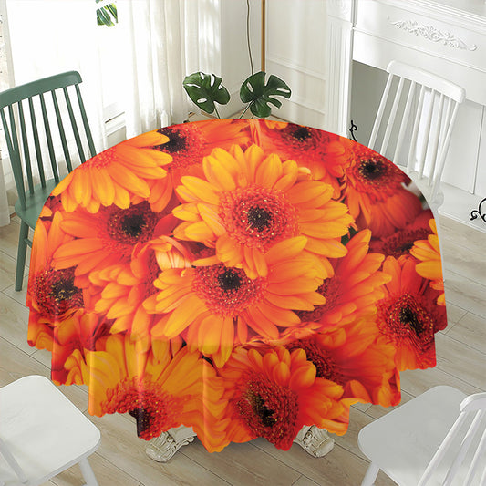 Orange Daisy Flower Print Waterproof Round Tablecloth