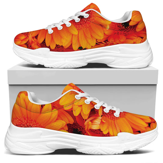 Orange Daisy Flower Print White Chunky Shoes