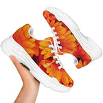 Orange Daisy Flower Print White Chunky Shoes
