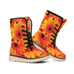 Orange Daisy Flower Print Winter Boots