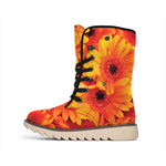 Orange Daisy Flower Print Winter Boots