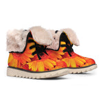 Orange Daisy Flower Print Winter Boots