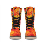 Orange Daisy Flower Print Winter Boots