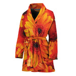 Orange Daisy Flower Print Women's Bathrobe