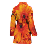 Orange Daisy Flower Print Women's Bathrobe