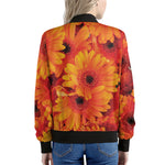 Orange Daisy Flower Print Women's Bomber Jacket