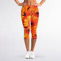 Orange Daisy Flower Print Women's Capri Leggings