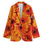 Orange Daisy Flower Print Women's Cotton Blazer