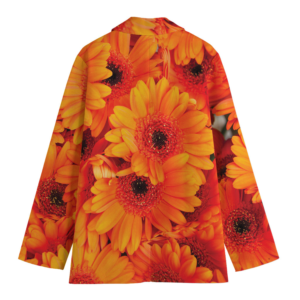 Orange Daisy Flower Print Women's Cotton Blazer