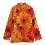 Orange Daisy Flower Print Women's Cotton Blazer