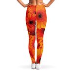 Orange Daisy Flower Print Women's Leggings