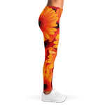 Orange Daisy Flower Print Women's Leggings