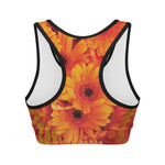 Orange Daisy Flower Print Women's Sports Bra