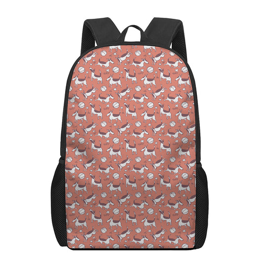 Orange Doodle Bull Terrier Pattern Print 17 Inch Backpack