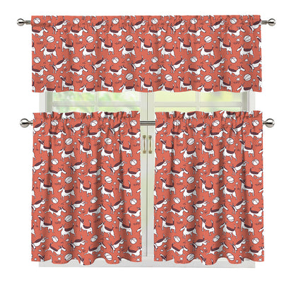 Orange Doodle Bull Terrier Pattern Print 3 Piece Kitchen Curtains