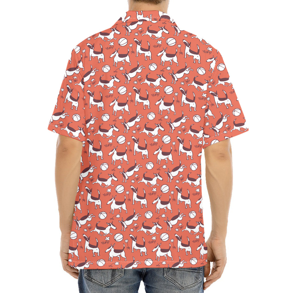 Orange Doodle Bull Terrier Pattern Print Aloha Shirt
