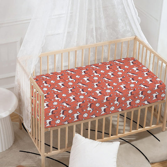 Orange Doodle Bull Terrier Pattern Print Baby Crib Sheet
