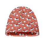 Orange Doodle Bull Terrier Pattern Print Beanie