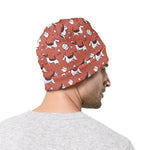 Orange Doodle Bull Terrier Pattern Print Beanie