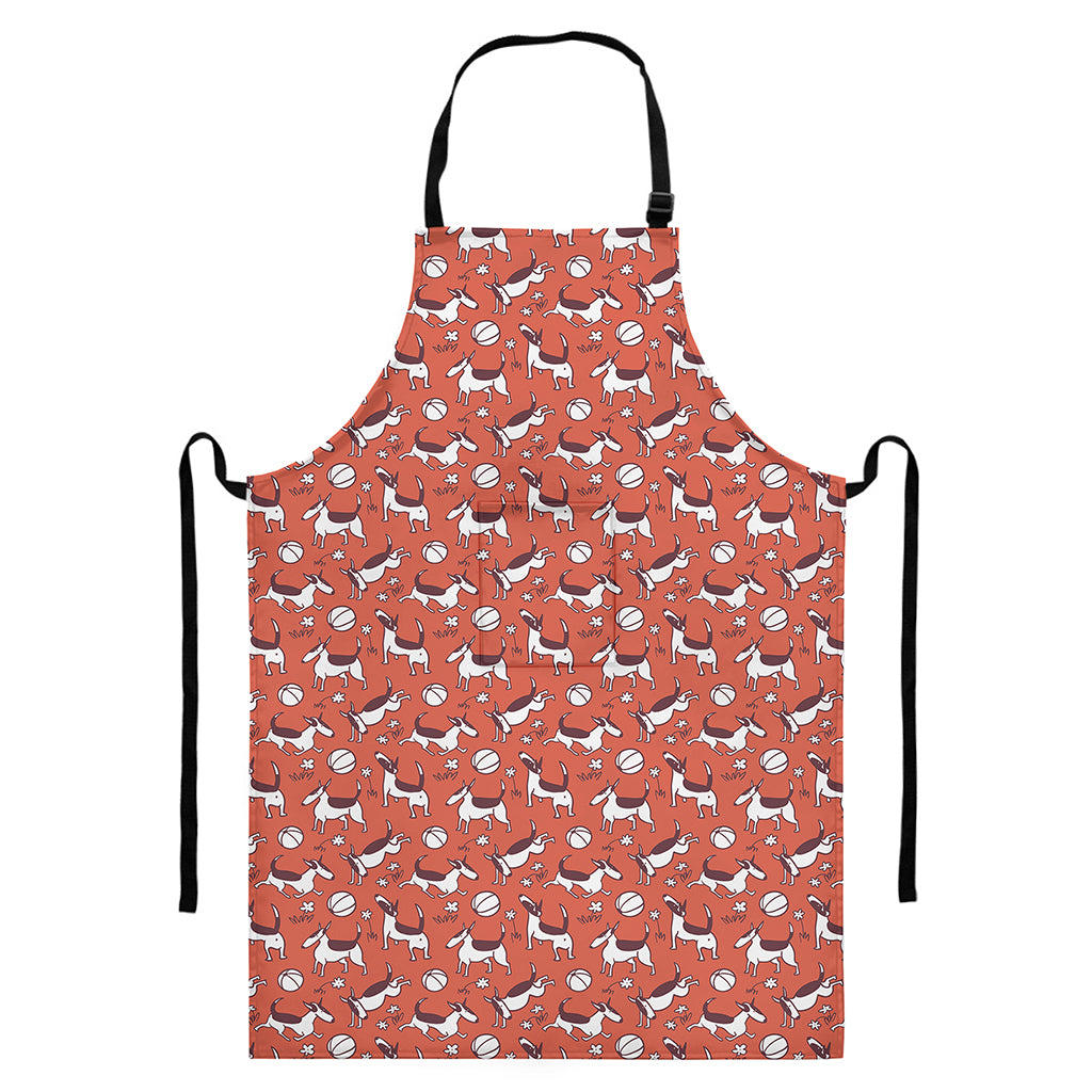 Orange Doodle Bull Terrier Pattern Print Bib Apron With Pocket