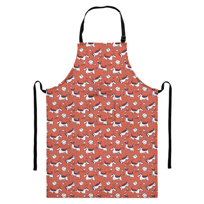Orange Doodle Bull Terrier Pattern Print Bib Apron With Pocket