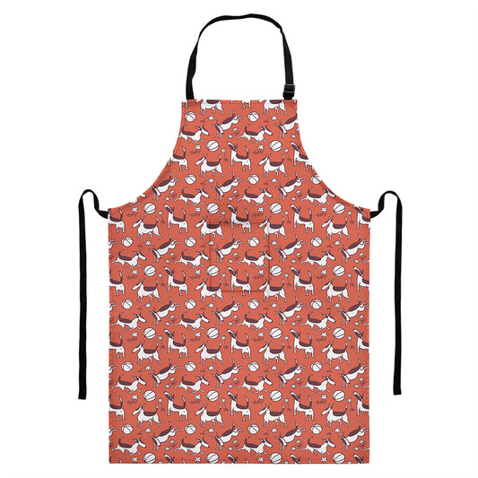 Orange Doodle Bull Terrier Pattern Print Bib Apron With Pocket