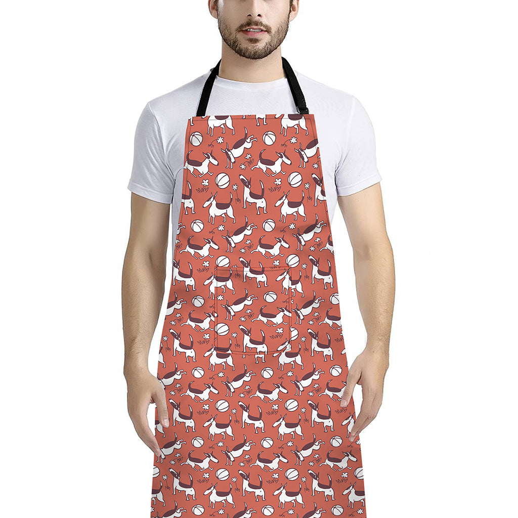 Orange Doodle Bull Terrier Pattern Print Bib Apron With Pocket