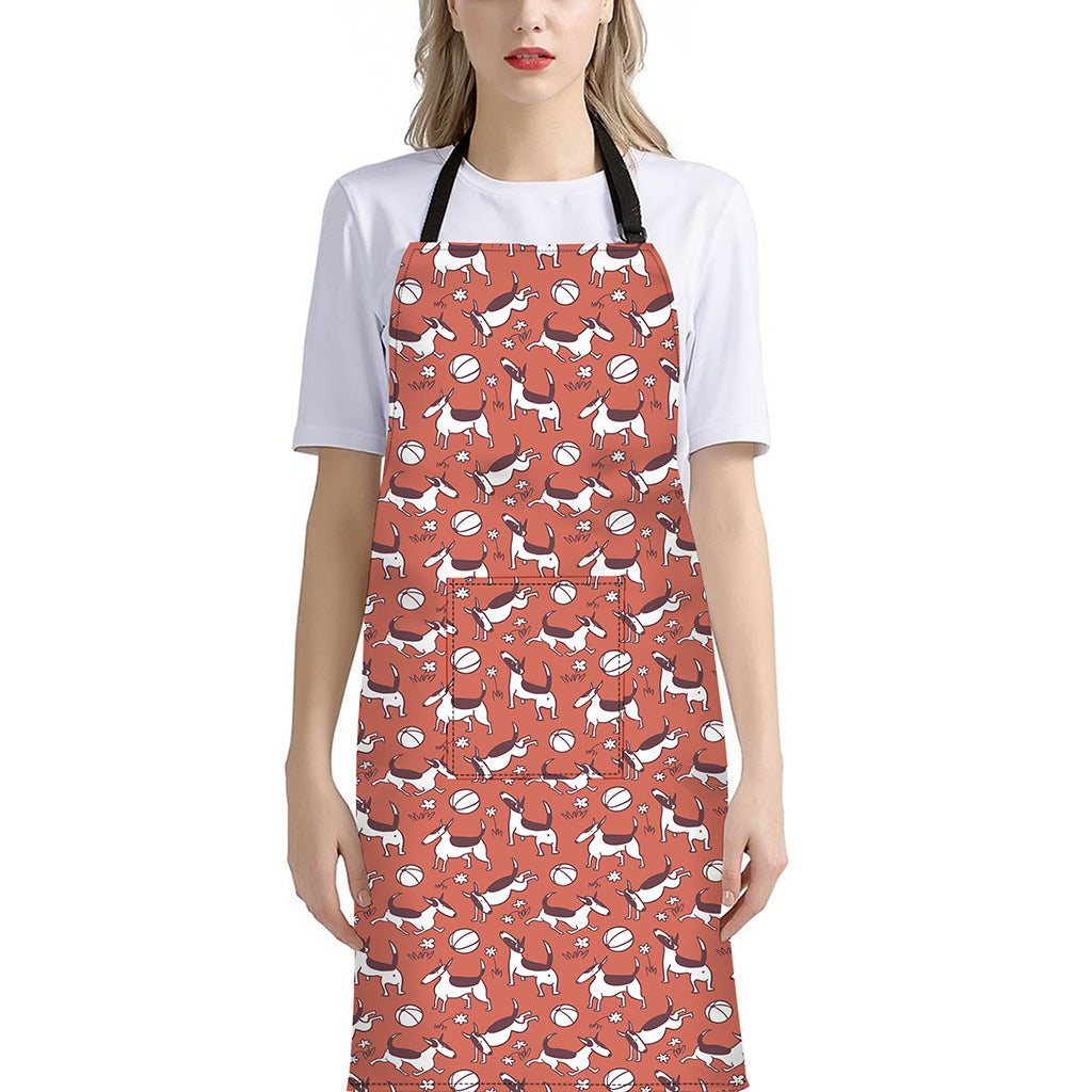 Orange Doodle Bull Terrier Pattern Print Bib Apron With Pocket