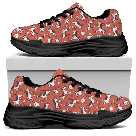 Orange Doodle Bull Terrier Pattern Print Black Chunky Shoes