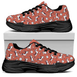 Orange Doodle Bull Terrier Pattern Print Black Chunky Shoes