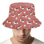 Orange Doodle Bull Terrier Pattern Print Bucket Hat