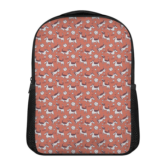 Orange Doodle Bull Terrier Pattern Print Casual Backpack