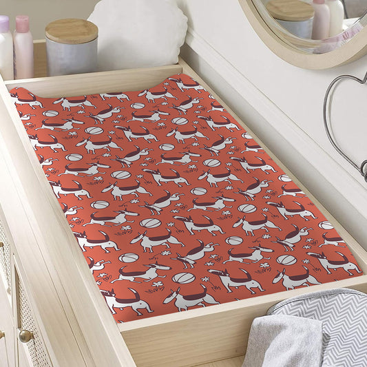 Orange Doodle Bull Terrier Pattern Print Changing Pad Cover