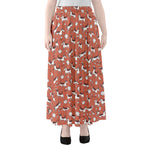 Orange Doodle Bull Terrier Pattern Print Chiffon Maxi Skirt