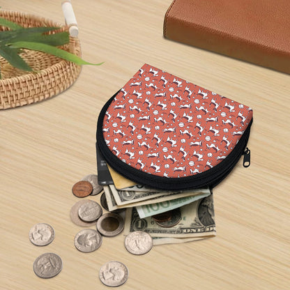 Orange Doodle Bull Terrier Pattern Print Coin Purse