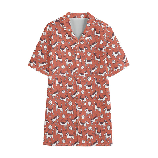 Orange Doodle Bull Terrier Pattern Print Cotton Hawaiian Shirt