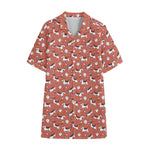 Orange Doodle Bull Terrier Pattern Print Cotton Hawaiian Shirt