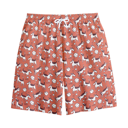Orange Doodle Bull Terrier Pattern Print Cotton Shorts
