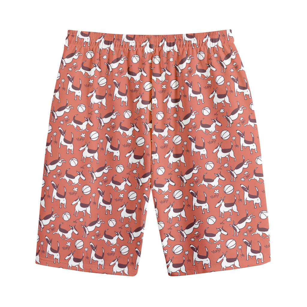 Orange Doodle Bull Terrier Pattern Print Cotton Shorts