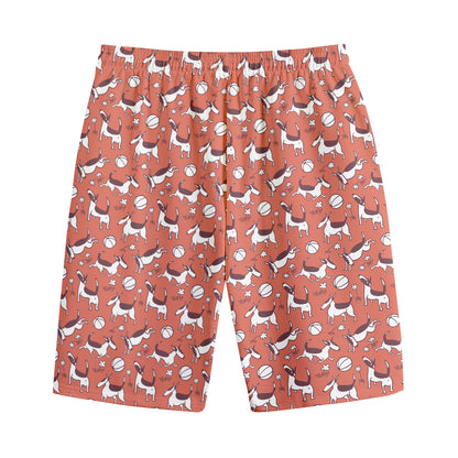 Orange Doodle Bull Terrier Pattern Print Cotton Shorts