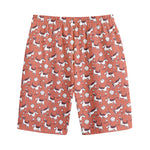 Orange Doodle Bull Terrier Pattern Print Cotton Shorts