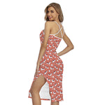 Orange Doodle Bull Terrier Pattern Print Cross Back Cami Dress