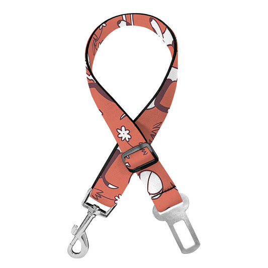Orange Doodle Bull Terrier Pattern Print Dog Seat Belt