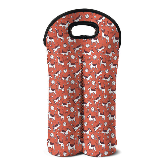 Orange Doodle Bull Terrier Pattern Print Double Neoprene Wine Tote