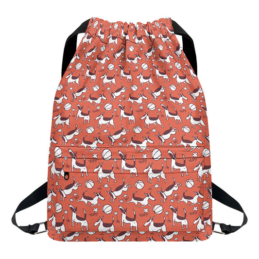 Orange Doodle Bull Terrier Pattern Print Drawstring Backpack
